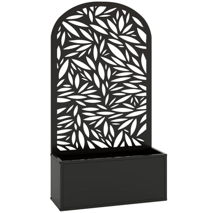 Outsunny Jardinera Exterior Grande De Metal Con Pantalla De Privacidad Negro_0