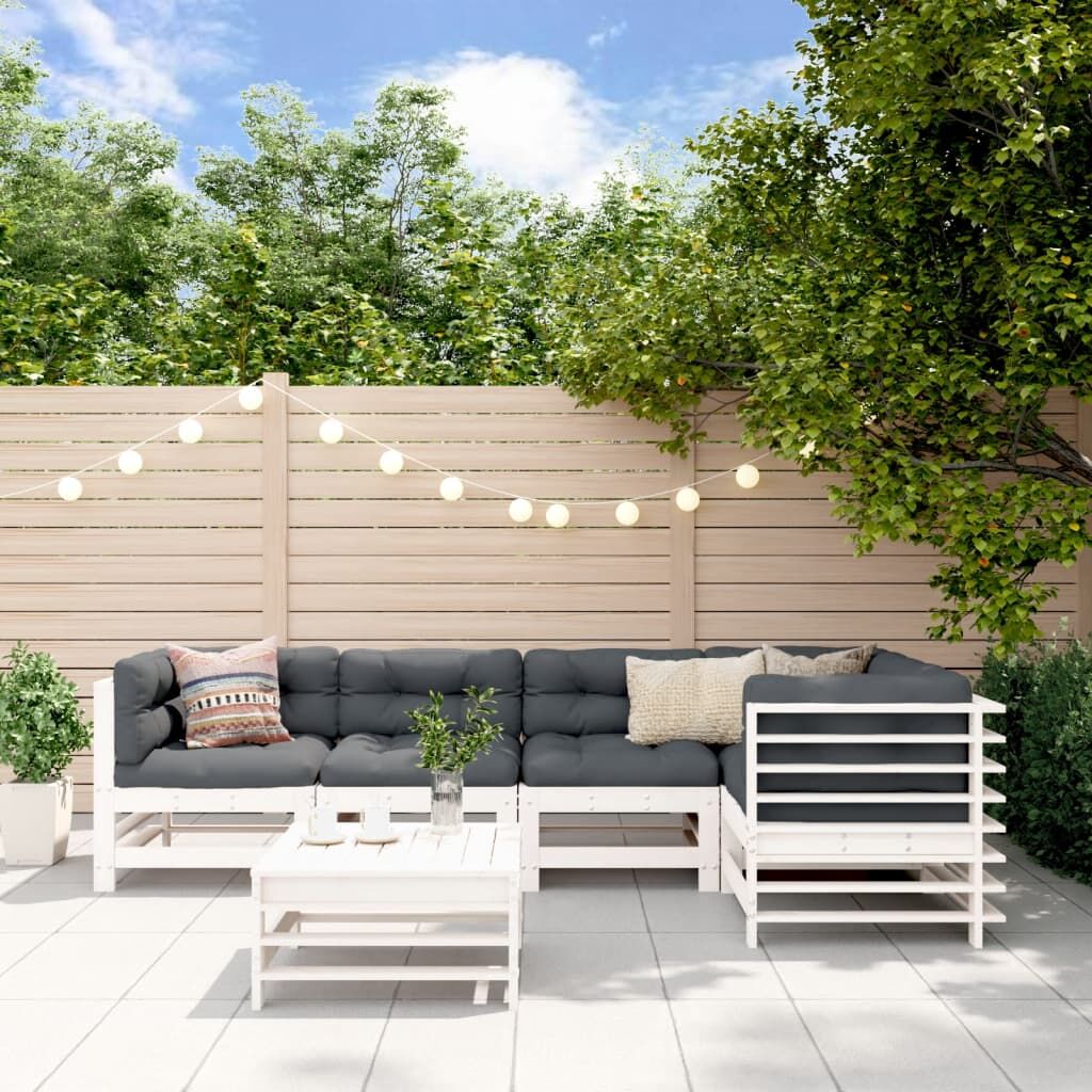 Vidaxl Juego De Muebles De Jardín 6 Piezas Madera Maciza Pino Blanco_1