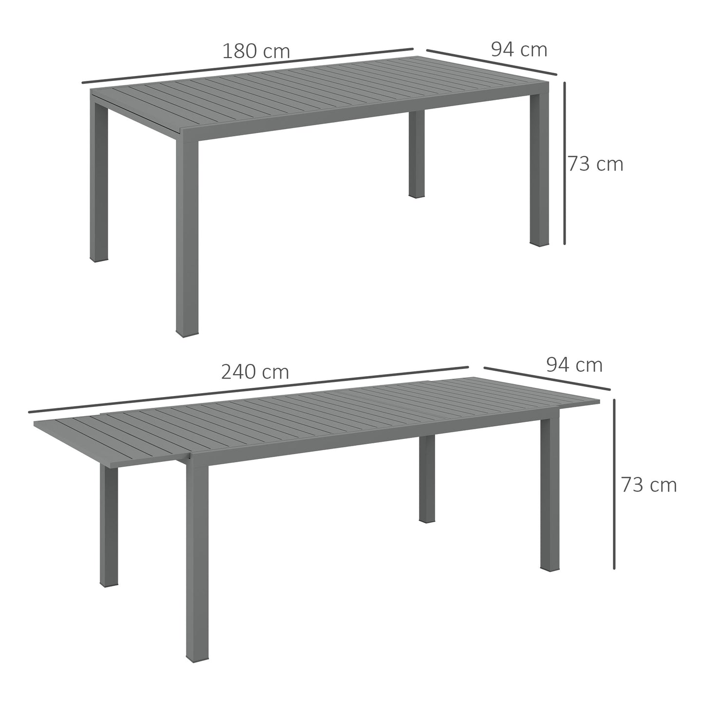Outsunny Mesa De Jardín Extensible Con Marco De Aluminio 180/240x94x73 Cm Gris_2