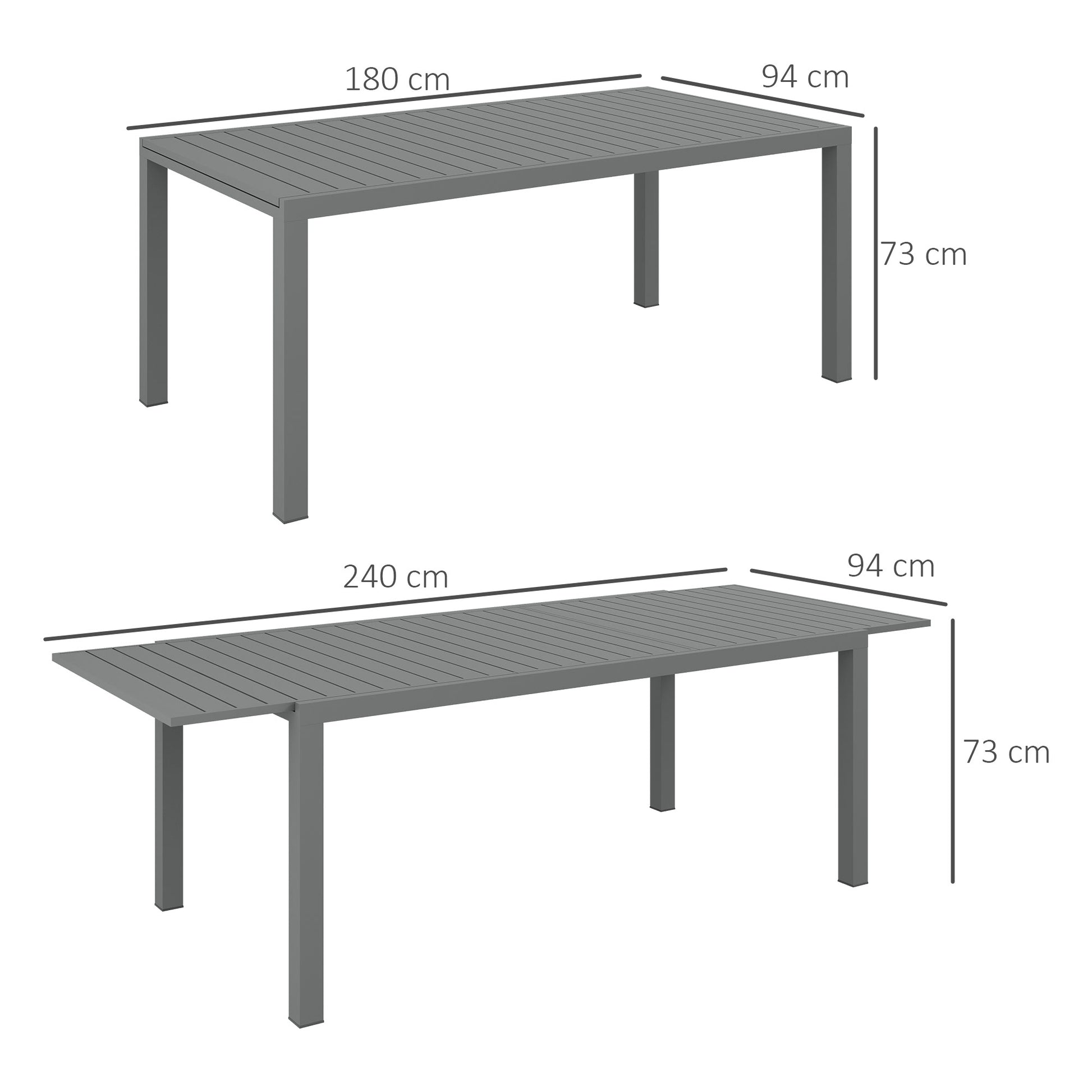 Outsunny Mesa De Jardín Extensible Con Marco De Aluminio 180/240x94x73 Cm Gris_2