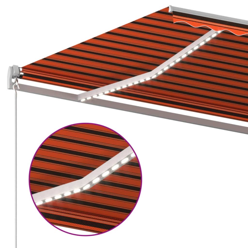 Toldo Retráctil Manual Con Led Naranja Y Marrón 450x300 Cm_3