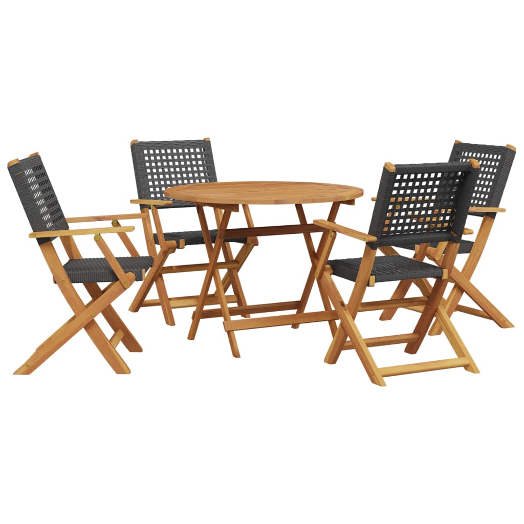 Set De Comedor De Jardín 5 Pzas Ratán Pe Madera Maciza Negro / Vetonek_4