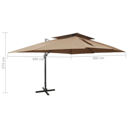 Vidaxl Sombrilla Jardín Voladiza Con Cubierta Doble Taupe 400x300 Cm_2