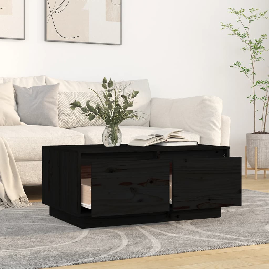 Mesa De Centro De Madera Maciza De Pino Negro 80x50x35 Cm_1