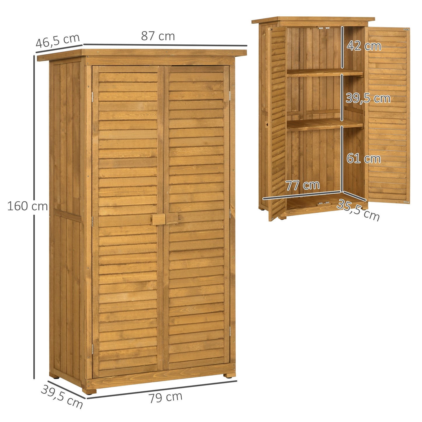 Outsunny Cobertizo De Madera 0,31 M² 87x46,5x160 Cm Con 2 Puertas Y 2 Estantes_2