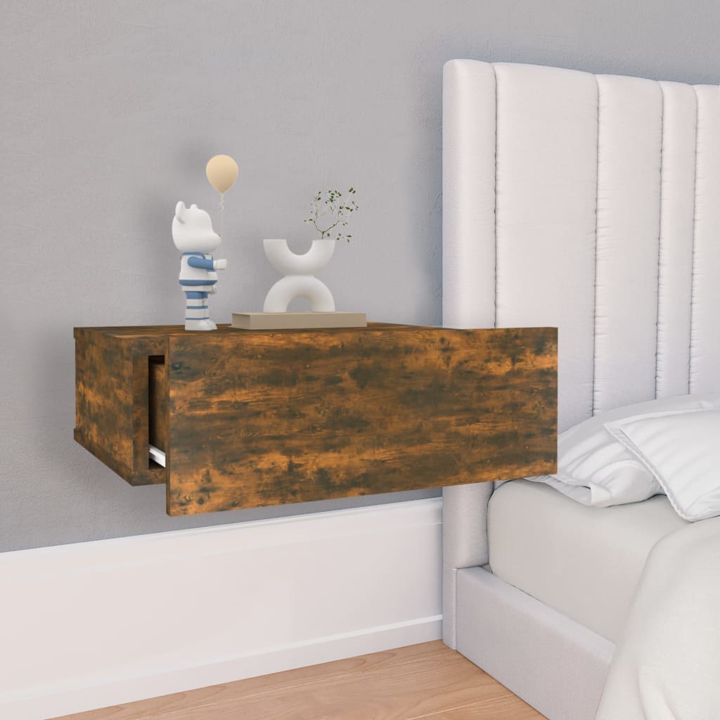 Mesita De Noche Flotante 2 Uds Madera Roble Ahumado 40x30x15cm_1