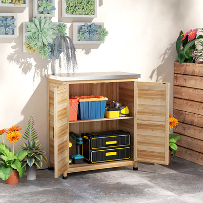 Outsunny Caseta De Jardín De Madera Con Techo De Acero Y 2 Puertas Natural_1