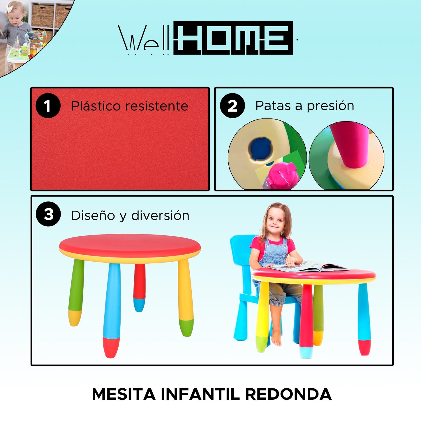 Mesita Infantil Rectangular Roja, Y 2 Sillas