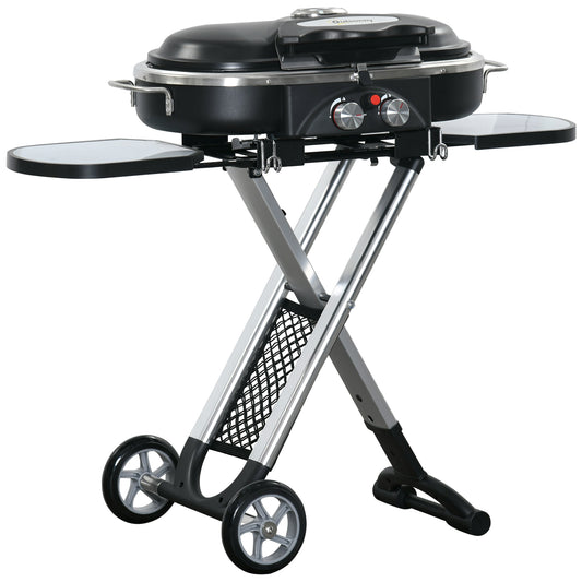 Outsunny Barbacoa De Gas 2,34 Kw Plegable Con 2 Quemadores Termómetro Y 2 Ruedas_0