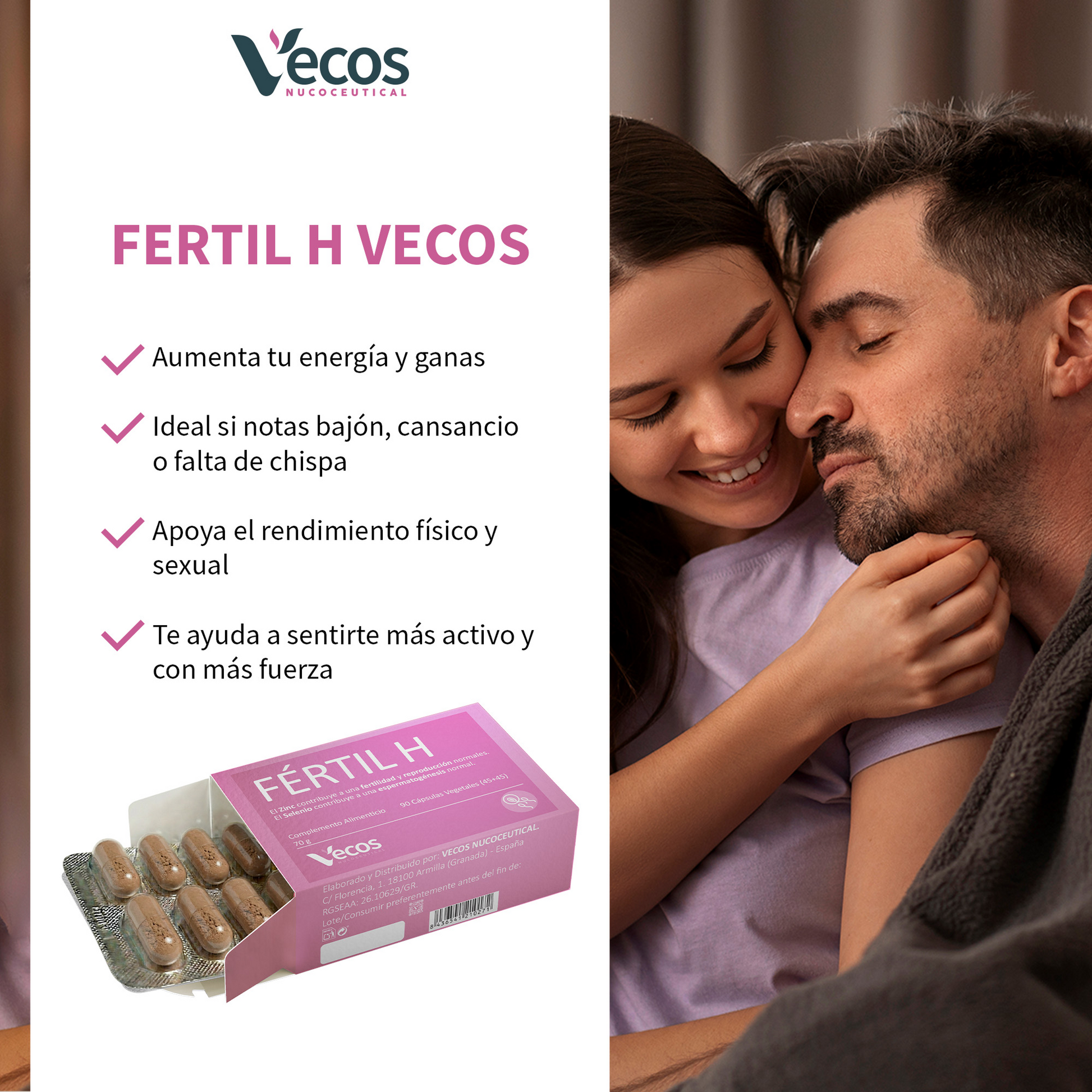 Fértil H VECOS (45+45 cápsulas) | Estimulación de Fertilidad masculina | Zinc + Selenio | Maca andina + L-Carnitina_3
