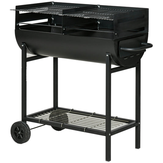 Outsunny Barbacoa De Carbón Con Parrilla Ajustable En Altura Ruedas 90x45x96 Cm_0