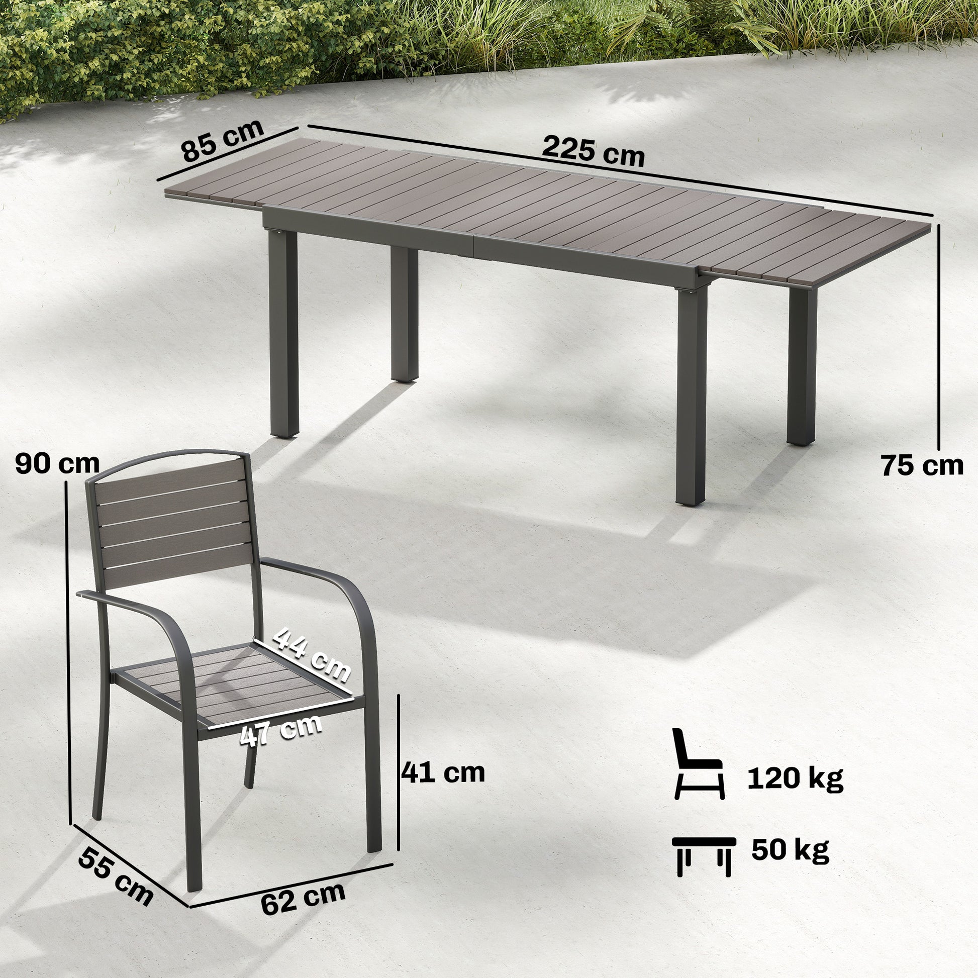 Outsunny Conjunto De Mesa Y Sillas Jardín De 9 Piezas_2