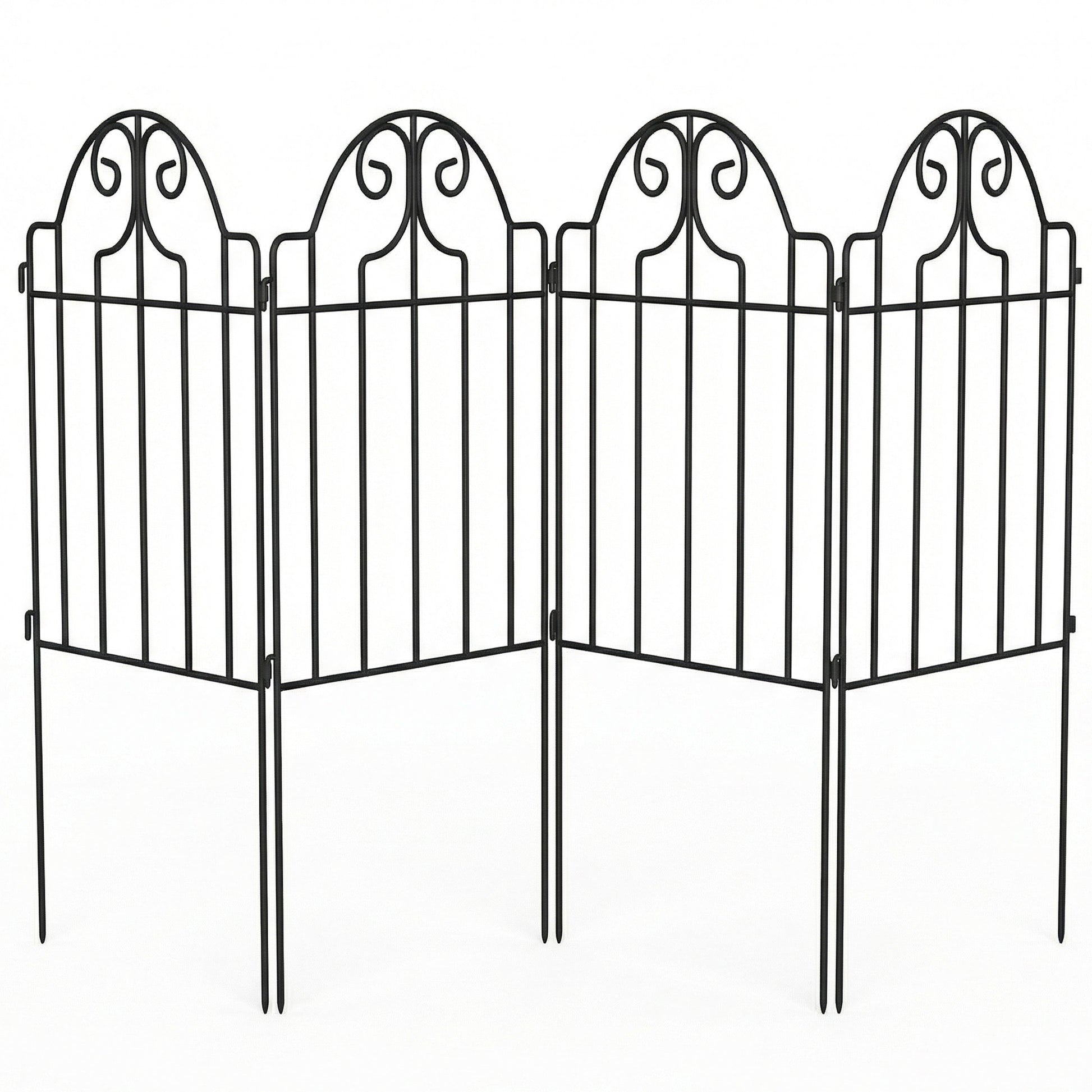 Outsunny Set De 4 Vallas De Jardín Decorativas De Metal 125x57 Cm Negro_0