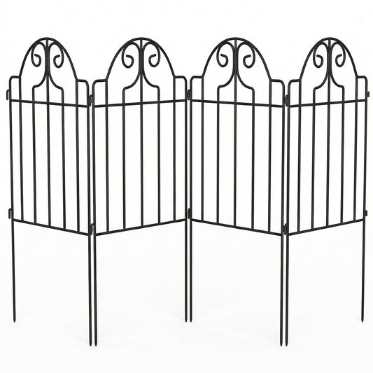 Outsunny Set De 4 Vallas De Jardín Decorativas De Metal 125x57 Cm Negro_0
