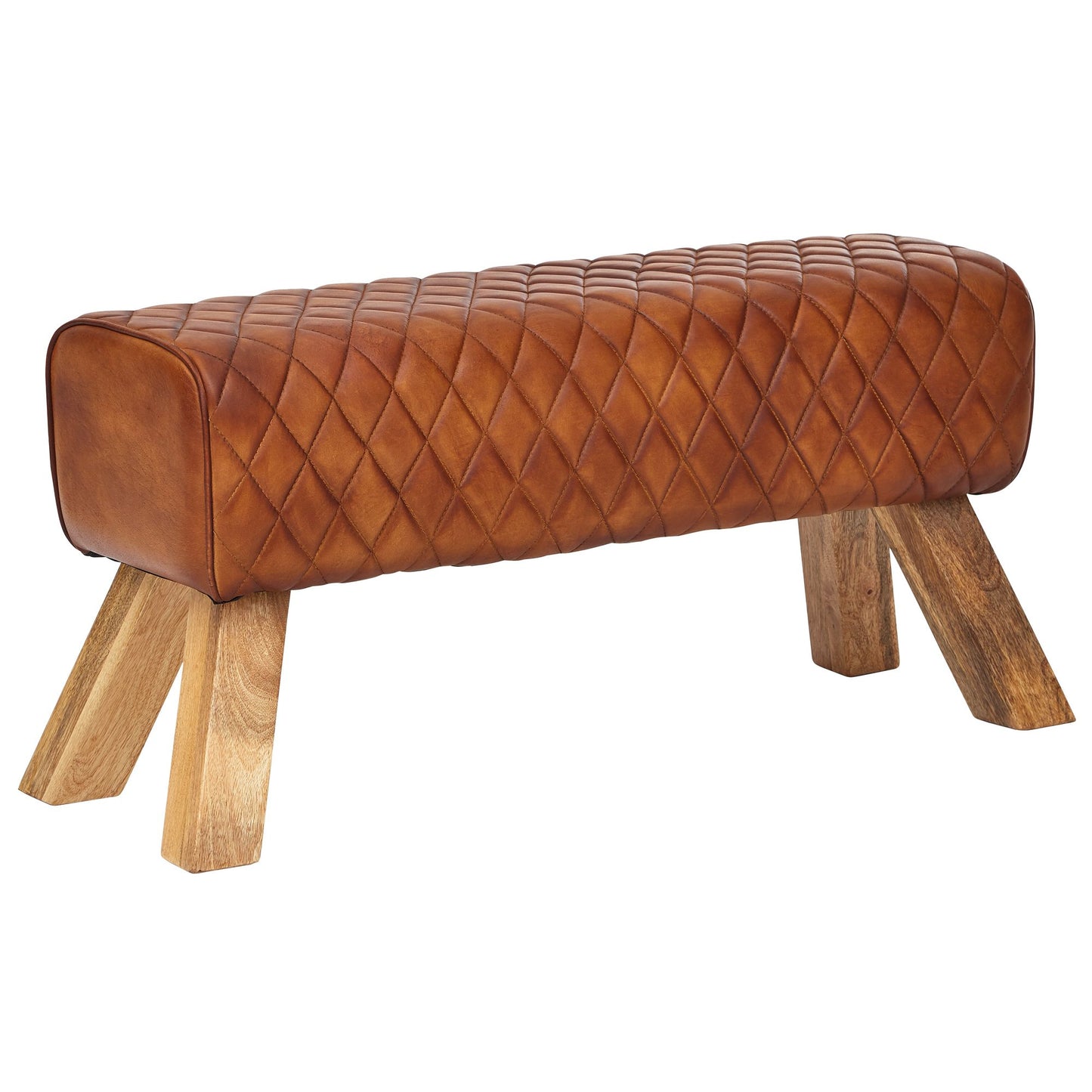 Banco Cuero Y Madera Maciza 89x46x35 Cm_0