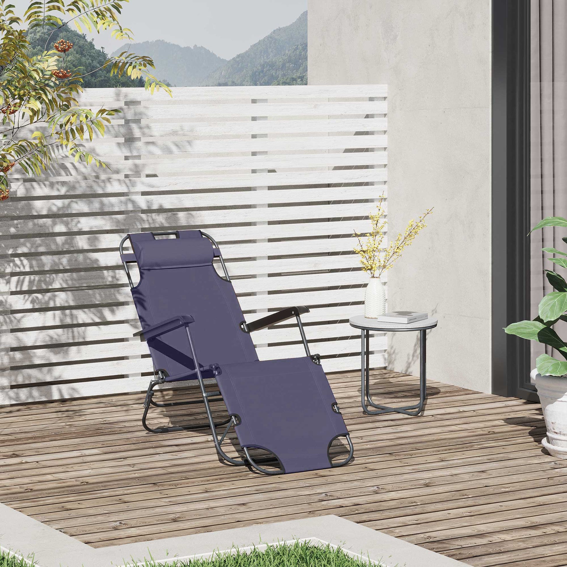 Outsunny Tumbona Reclinable Y Plegable Con Respaldo Ajustable 135x60x89 Cm Gris_1