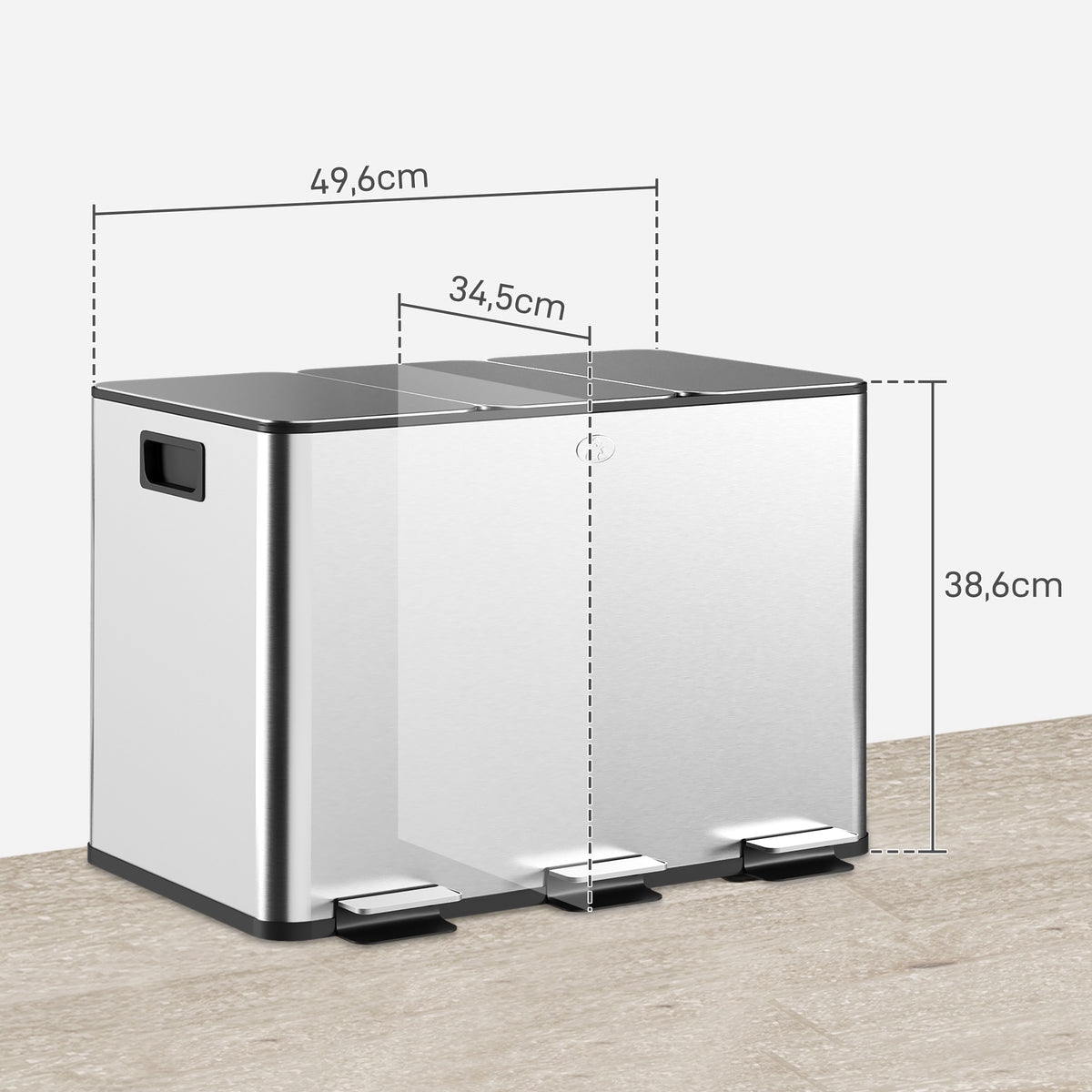 Balde De Lixo Homcom Aço Inoxidável 410 E Plástico Pp Prata 49,6x34,5x38,6 Cm_2