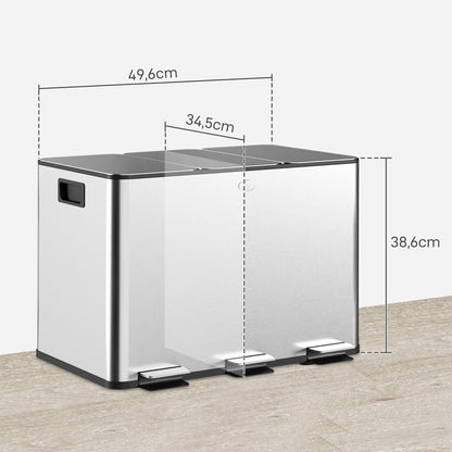 Balde De Lixo Homcom Aço Inoxidável 410 E Plástico Pp Prata 49,6x34,5x38,6 Cm_2