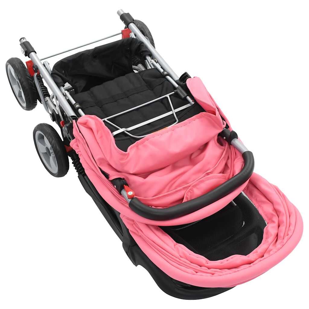 Vidaxl Carrito Para 2 Niños Tandem De Acero Rosa Y Negro_4
