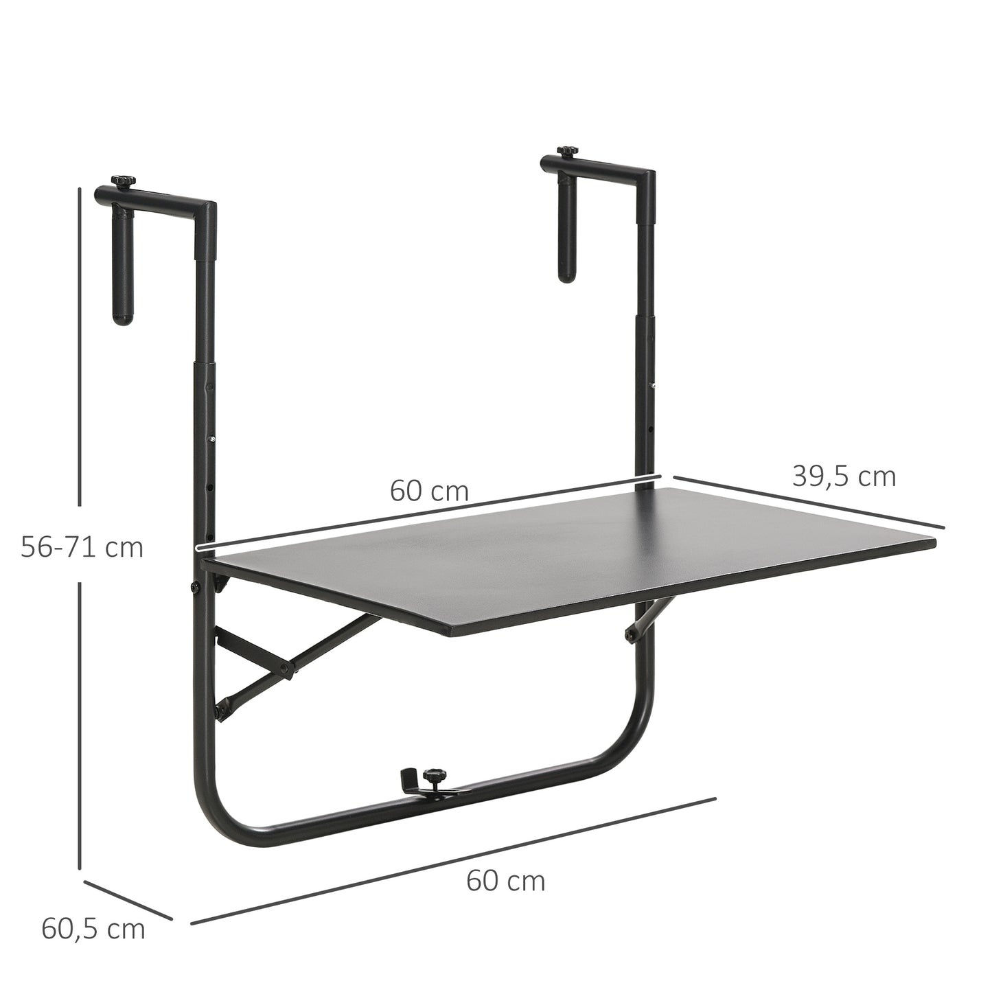 Outsunny Mesa Colgante Para Balcón Con Altura Ajustable 60x60,5x56-71 Cm Negro_2