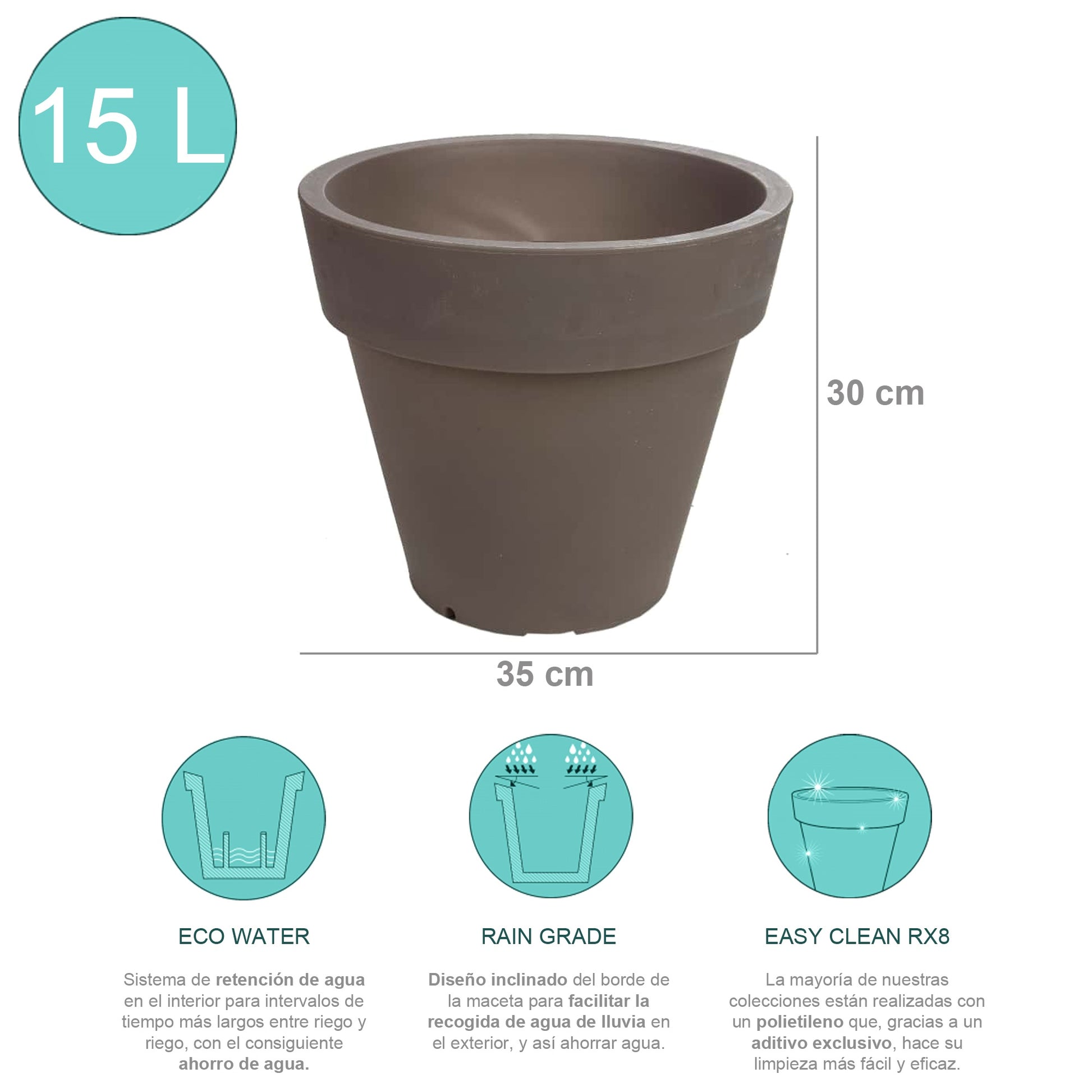 Macetero De Polietileno Por Rotomoldeo Color Topo 35x30 Cm