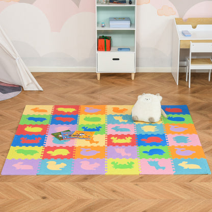 Homcom Alfombra Puzzle Para Bebés 36 Piezas 31,5x31,5 Cm Modelo De Animales_1