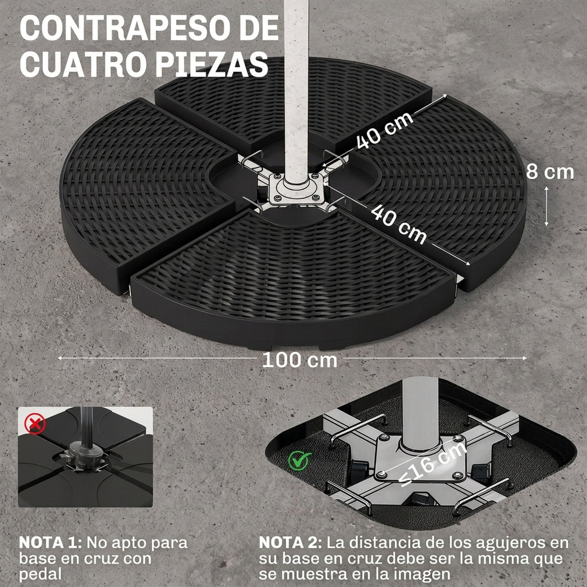 Outsunny Base Para Sombrilla De 4 Piezas Rellenable Con Arena 68 Kg O Agua 52 L_2