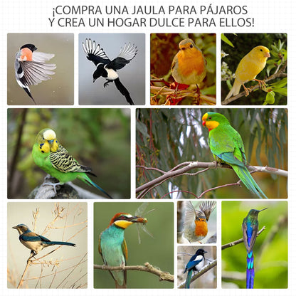Pawhut Jaula Para Pájaros Pajarera De Madera 80,5x57x153 Cm Gris Claro_3