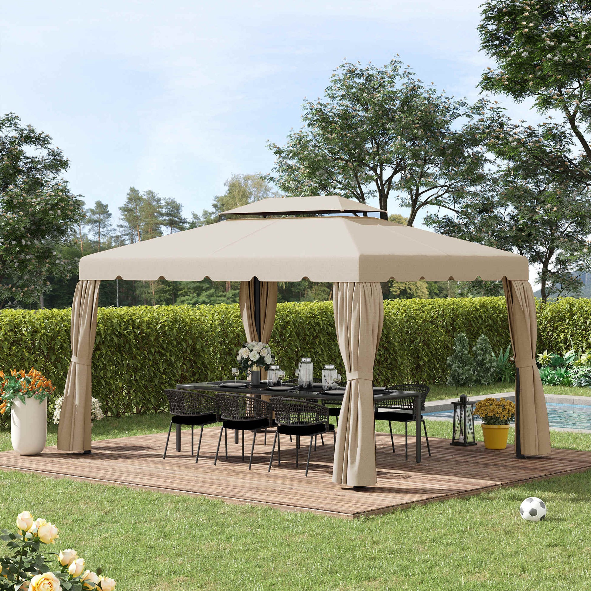 Outsunny Techo De Repuesto Para Cenador 4x3 M Techo Doble Drenaje Beige_3