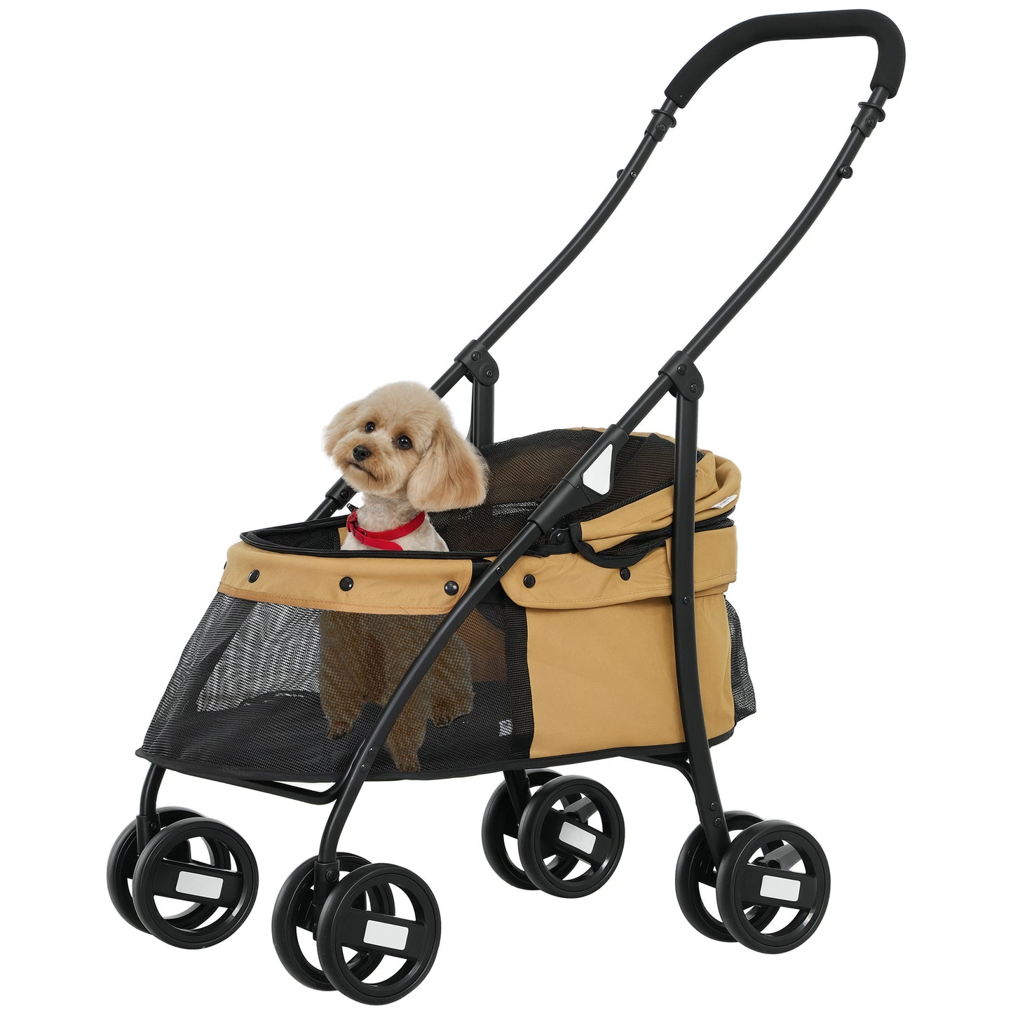 Pawhut Carrito Para Perros Plegable Con Ventanas De Malla Cojín Lavable Café_0