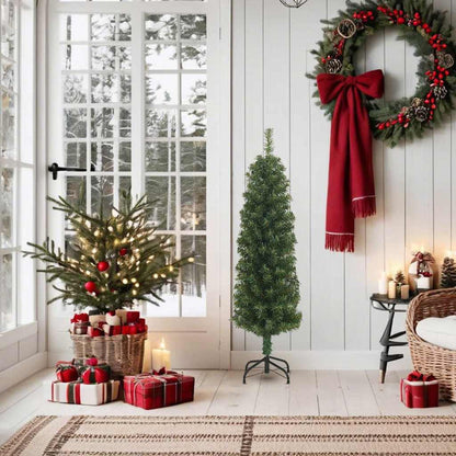 Vidaxl Árbol De Navidad Artificial Delgado Y Soporte Pvc Verde 150 Cm_1