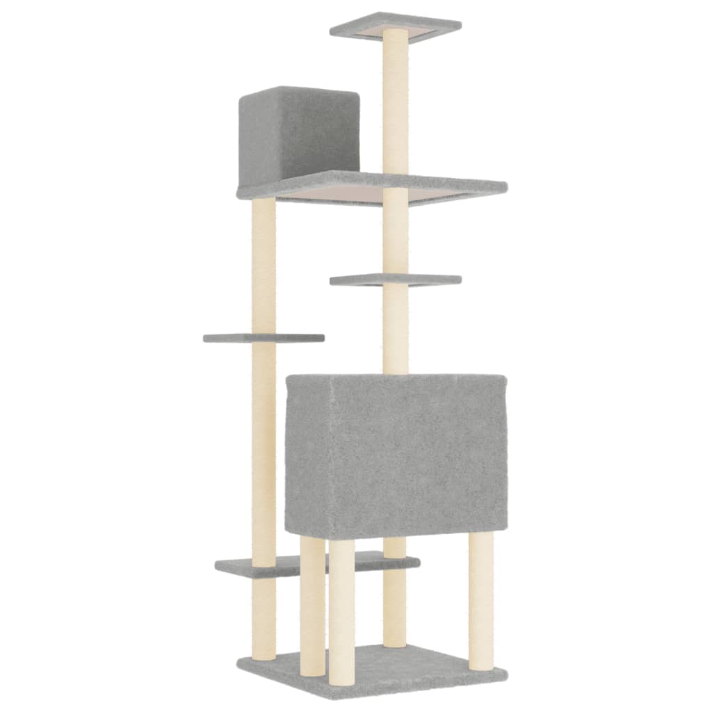 Rascador Para Gatos Con Postes De Sisal Gris Claro 154 Cm_4