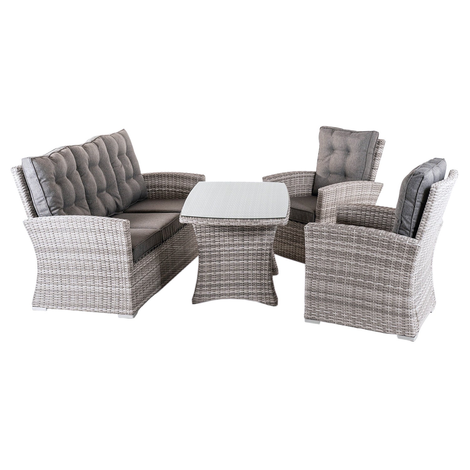 Conjunto De Sofás Sofa 3 Plazas, 2 Sofás Individuales, Aluminio Y Ratán Sintético Plano, Color Blanco Grisáceo, 80 X 140 X 67 Cm_0