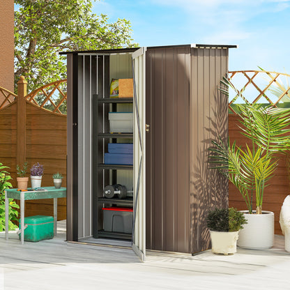 Outsunny Caseta De Jardín 1,07m² 142x86x189cm Metálico Con Puerta Marrón_1
