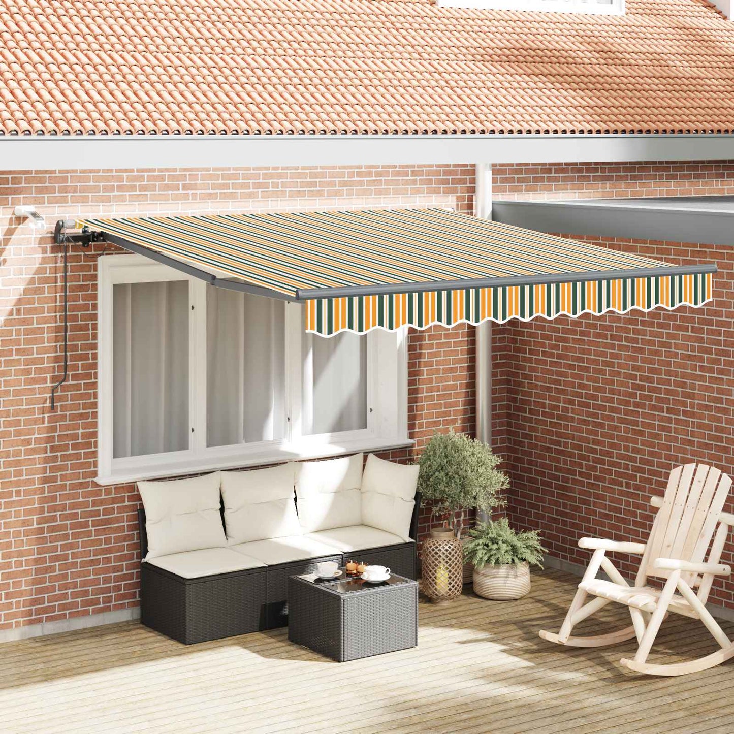 Toldo Retráctil Verde Y Amarillo 350 X 250 Cm Poliéster_1