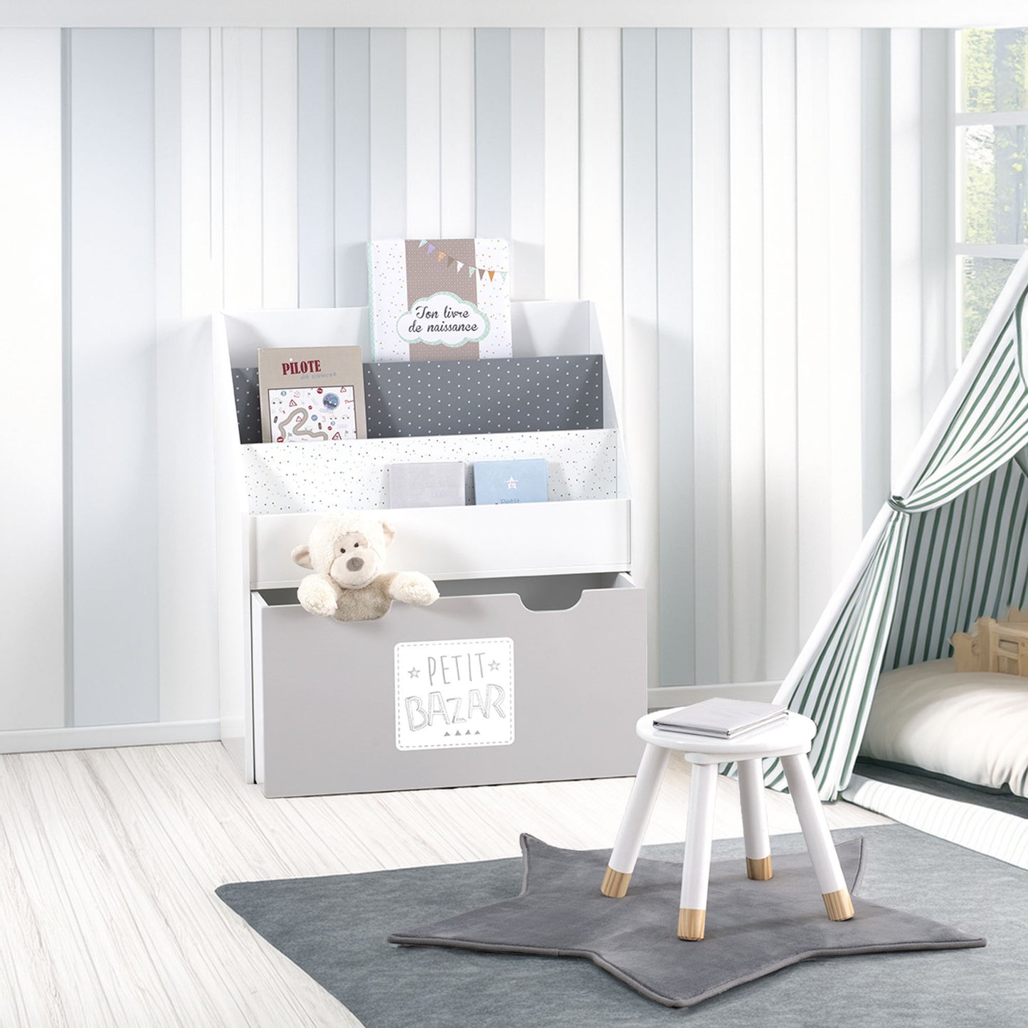 Wellhome Estantería Con Contenedor Y Ruedas Gris_2