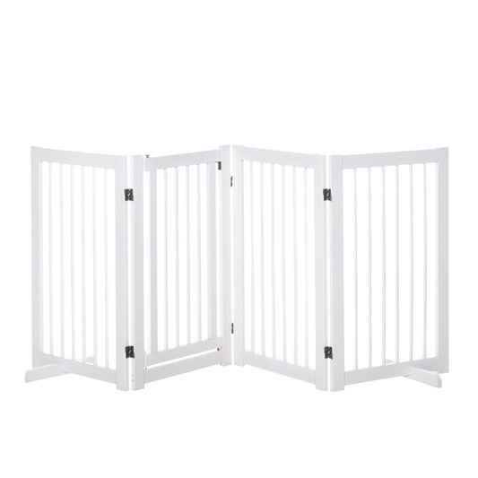 Pawhut Barrera Para Perros Plegable De 4 Paneles Con Puerta 220x36x91 Cm Blanco_0