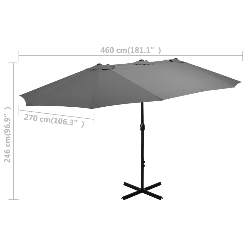 Vidaxl Sombrilla De Jardín Con Palo De Aluminio 460x270 Cm Antracita_2