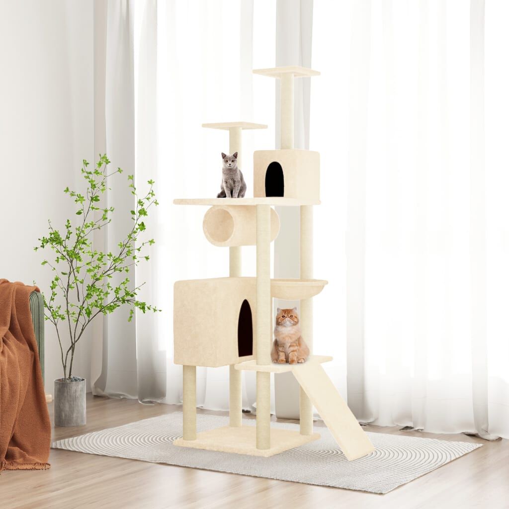 Vidaxl Rascador Para Gatos Con Postes De Sisal Color Crema 168 Cm_1