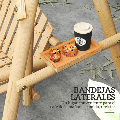 Outsunny Banco Columpio De Jardín De Madera De 2 Plazas Con Bandeja Lateral_4