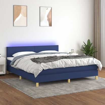 Cama Box Spring Con Colchón Y Led Tela Azul 180x200 Cm / Vetonek_1