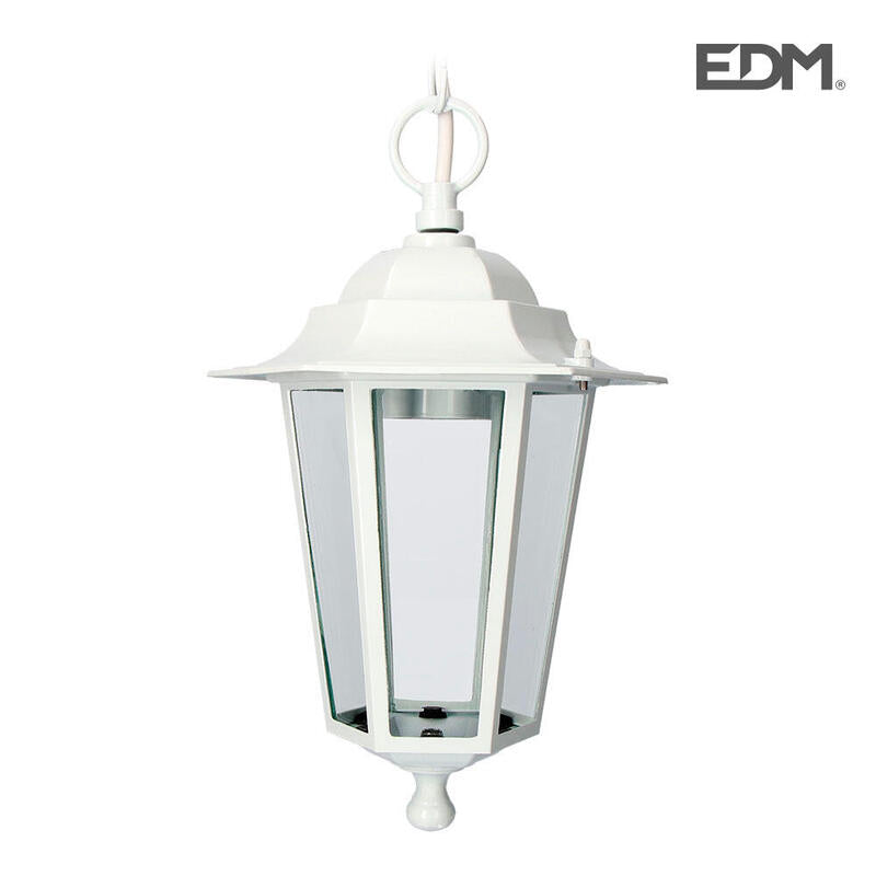 Farol De Aluminio Y Cristal Para Techo Ip44 E27 60w Color Blanco Ø19,2x94,7cm Modelo Zurich. Edm_0