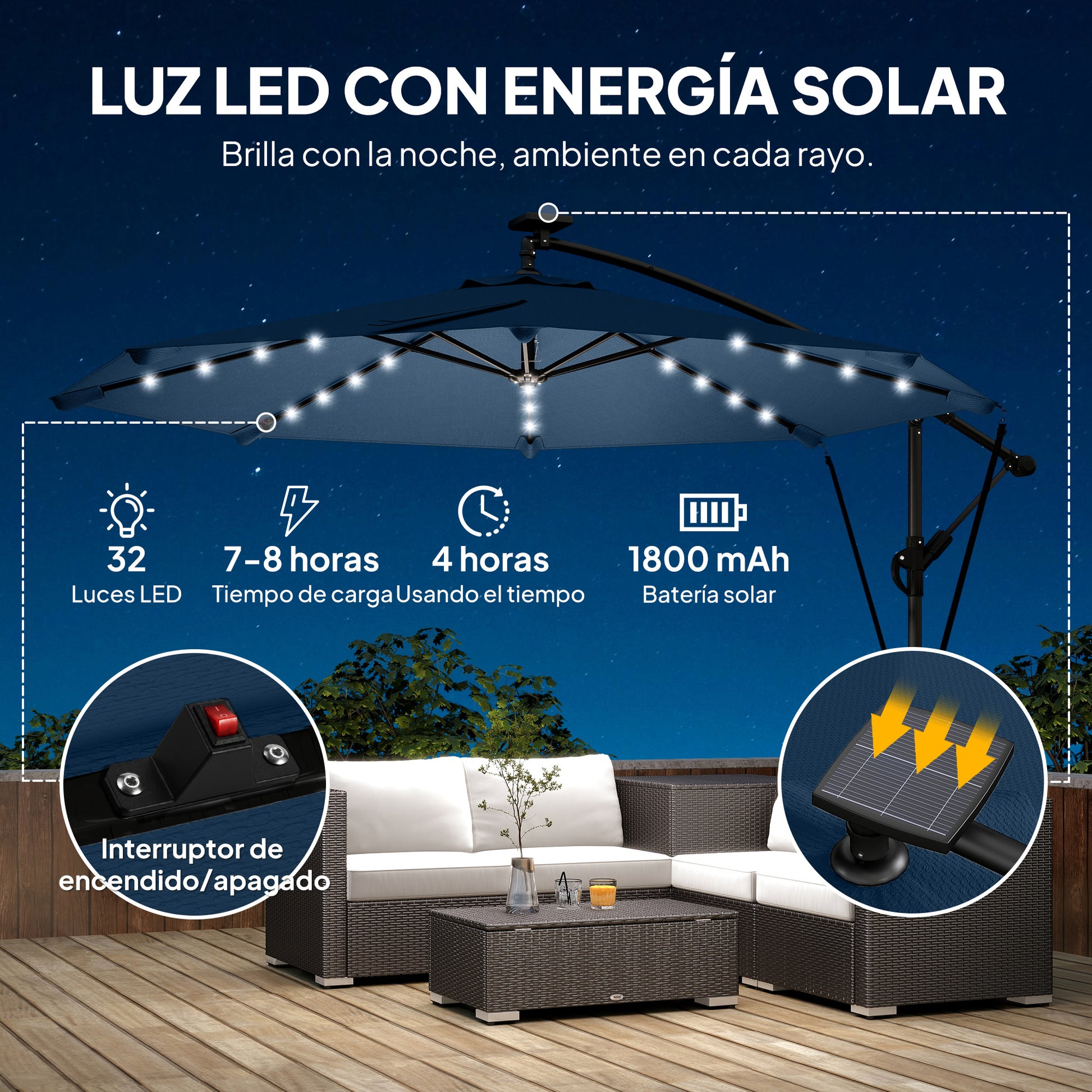 Outsunny Parasol Excéntrico Con Luces Led Solares_3