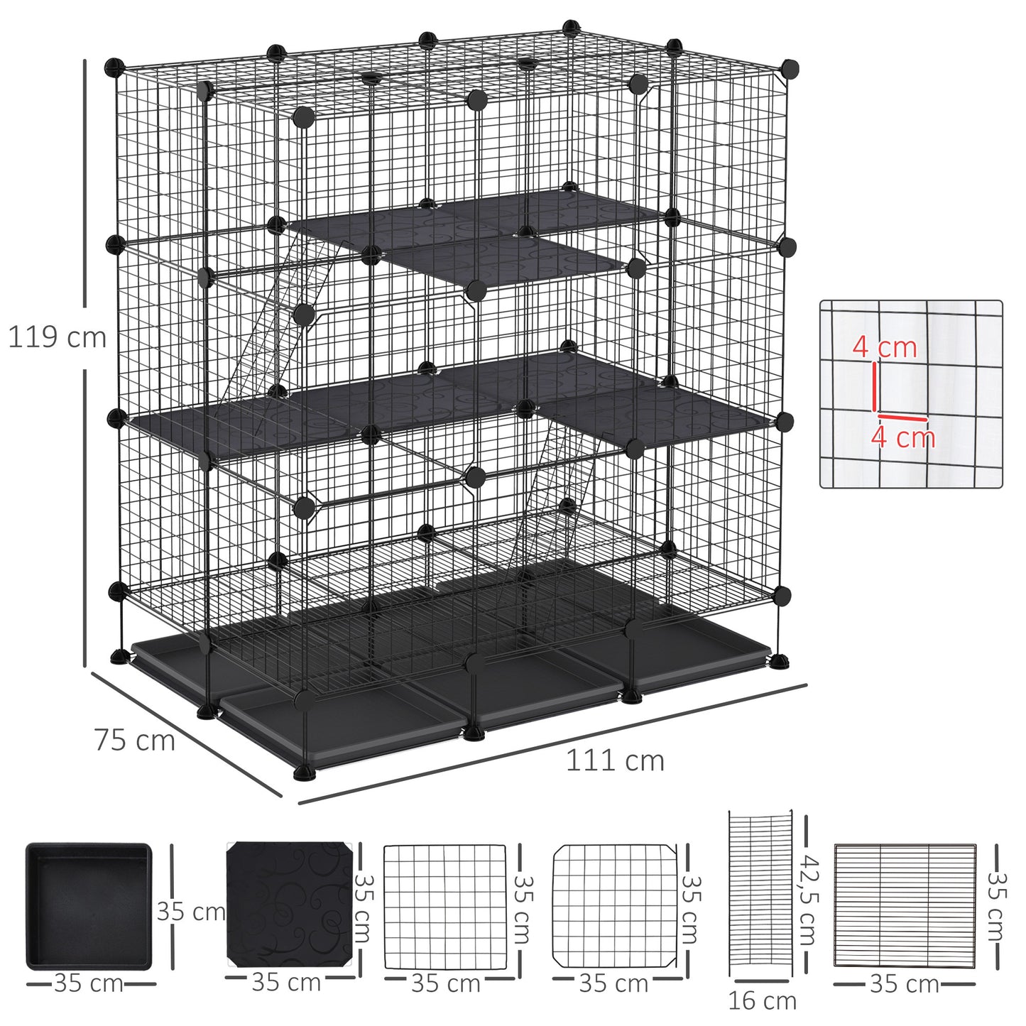 Pawhut Jaula Para Pequeños Animales Diy Con 4 Puertas 6 Bandejas 111x75x119 Cm_2
