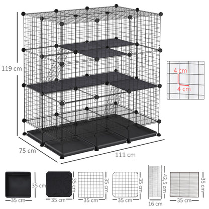 Pawhut Jaula Para Pequeños Animales Diy Con 4 Puertas 6 Bandejas 111x75x119 Cm_2