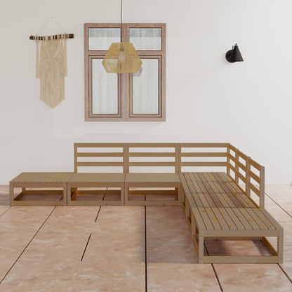 Muebles De Jardín 7 Piezas Marrón Miel Madera Maciza De Pino / Vetonek_2