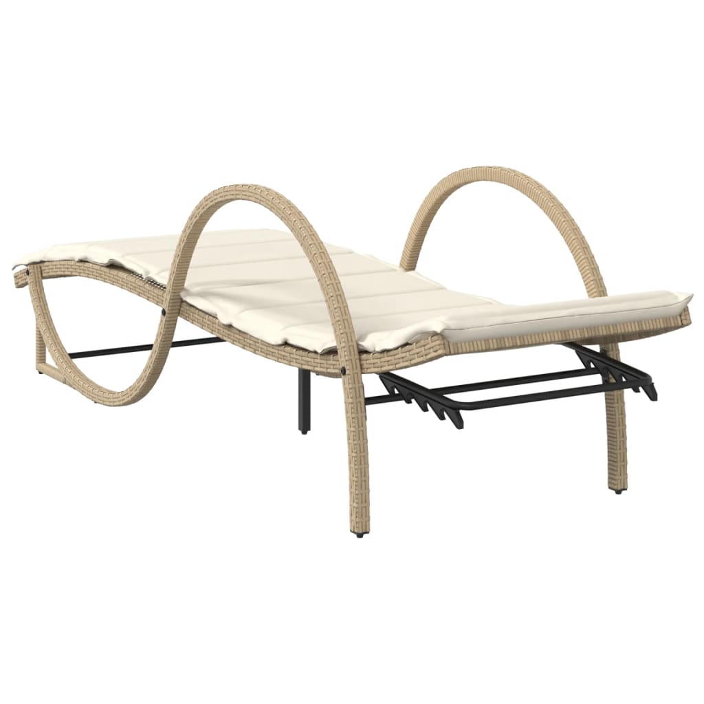 Tumbona Con Cojín Ratán Sintético Beige 60x199x42 Cm / Vetonek_5