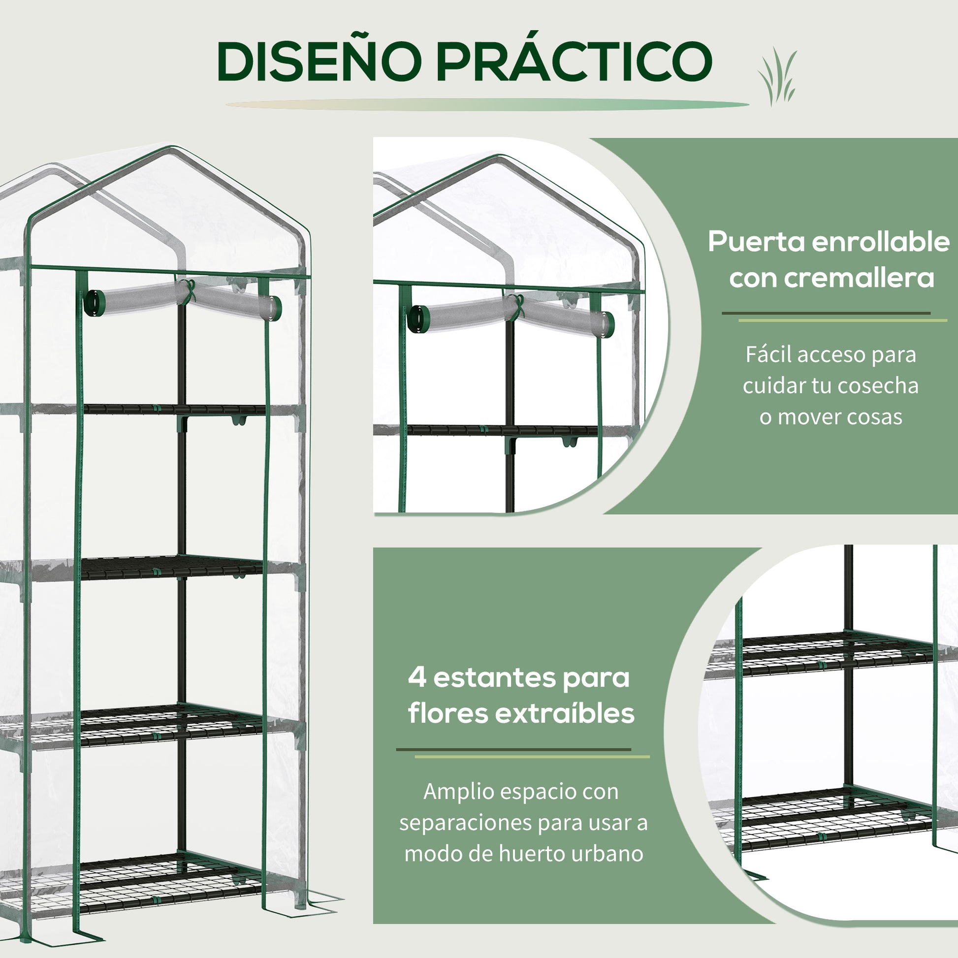 Outsunny Invernadero De Jardín Con 4 Estantes Para Cultivo Plantas 70x50x160 Cm_5