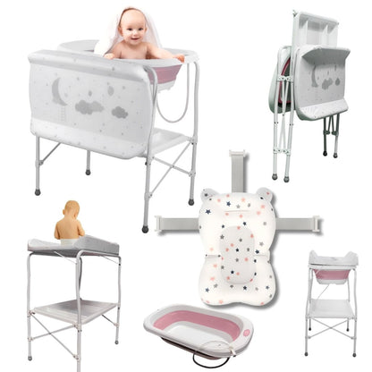Bathby | Bañera Bebé 5 En 1 Plegable Con Soporte, Cojín Antideslizante, Cambiador (rosa Pro)_1
