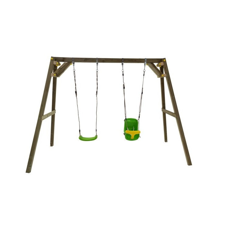 Columpio Doble De Madera Cuadrada Masgames Xylo Xl + Asiento Bebe._0